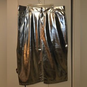 And Now This Metallic Silver Maxi Skirt w/ Split Size 2X Preowned